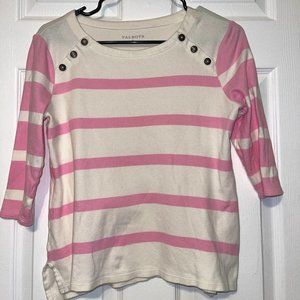 TALBOTS Woman's Pink/White Striped Sweater 100% Cotton Small Buttons